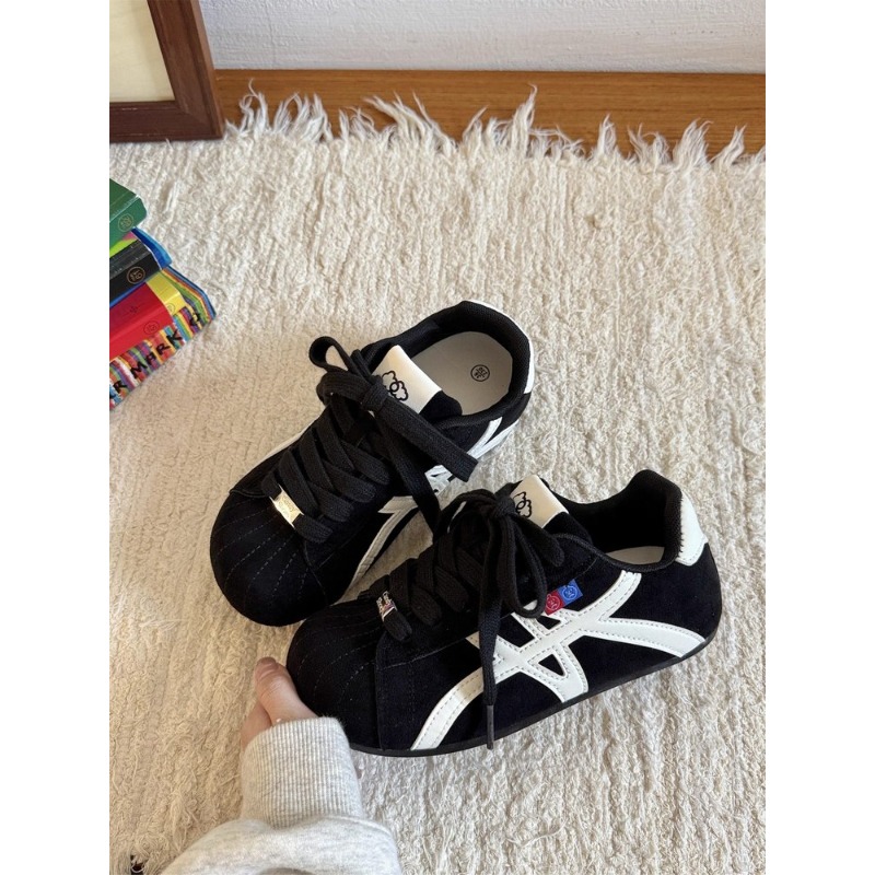Embroidery Garments - Women Brown‑White Suede Retro Trainer Shoes