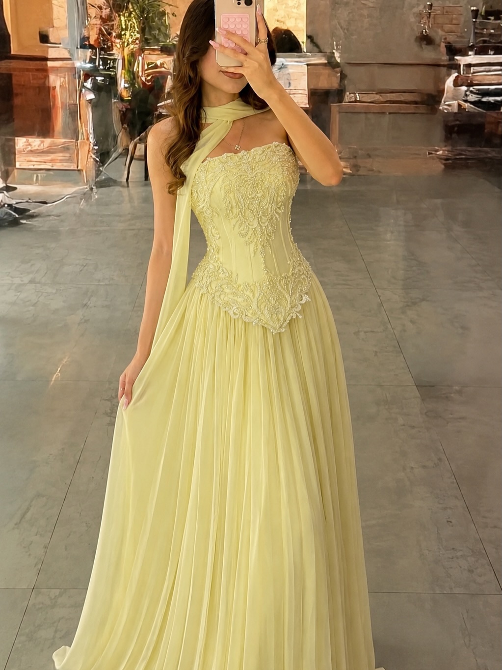 Customized Sexy Yellow Lace Co - Embroidery Yellow Dress review and price