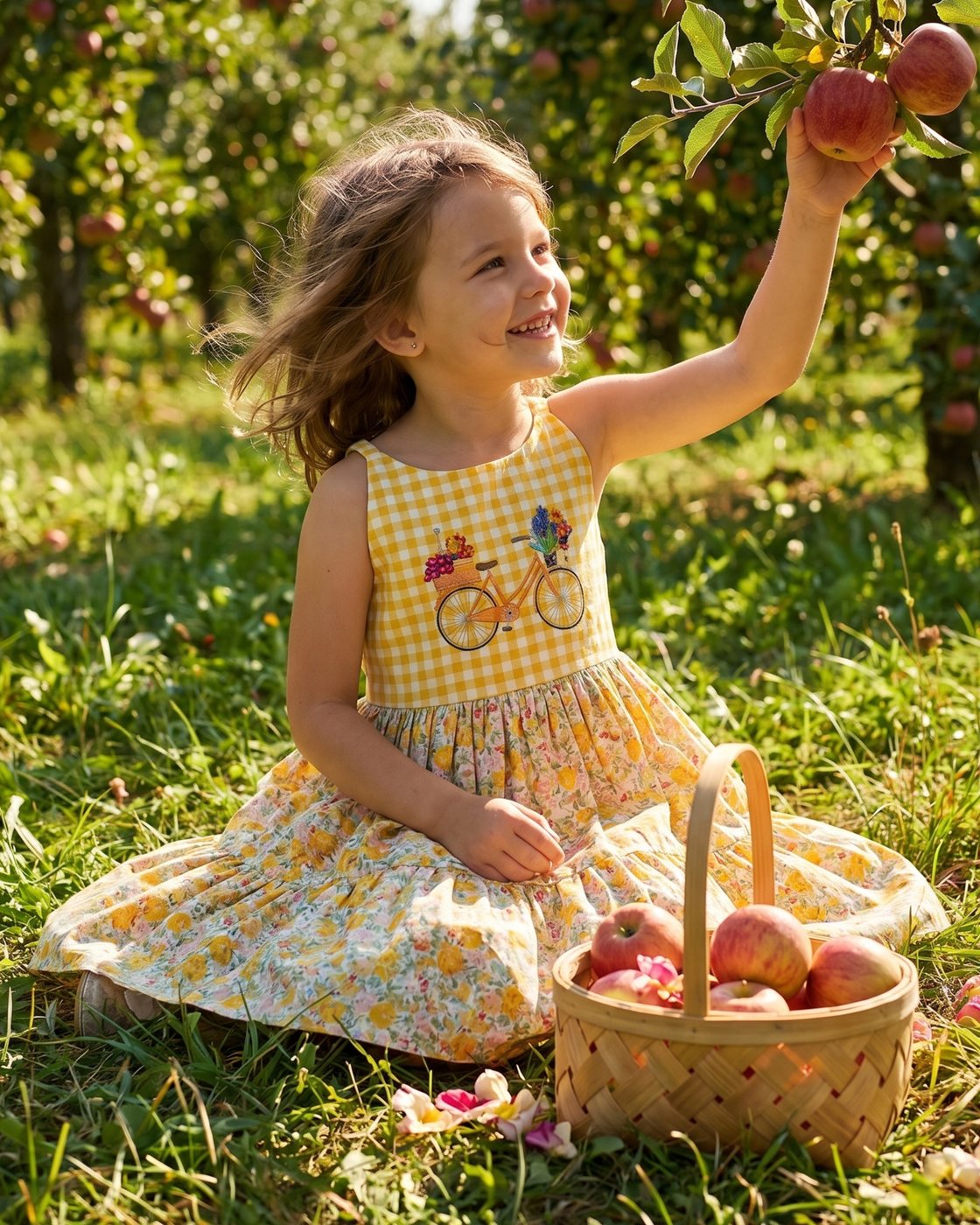 Girls Dress Yellow Gingham Bic - Embroidery Yellow Dress review and price